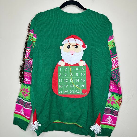 Ugly Christmas Sweater Elf LIGHTS UP Tacky Tinsel Xmas Party Winner Size Medium - Picture 3 of 5